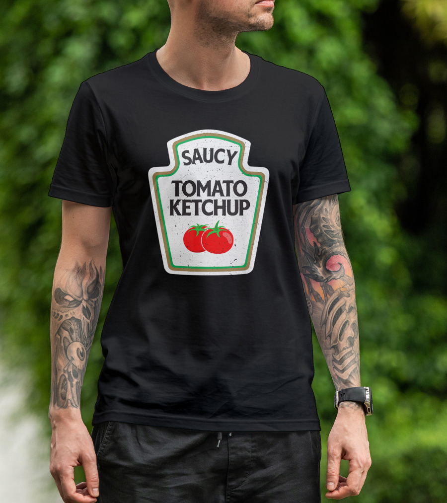 Saucy Tomato Ketchup Funny Halloween Costume With Two Red Tomatoes T-Shirt