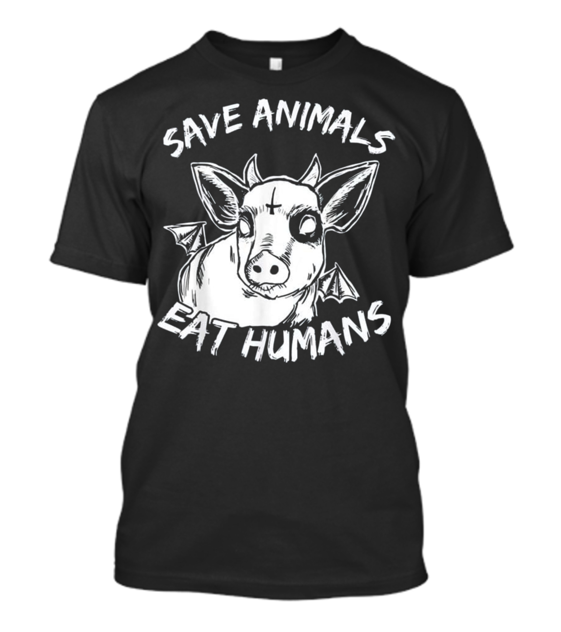 Save Animals Eat Humans Satanic Cow Heifer With Bat Wings T-Shirt
