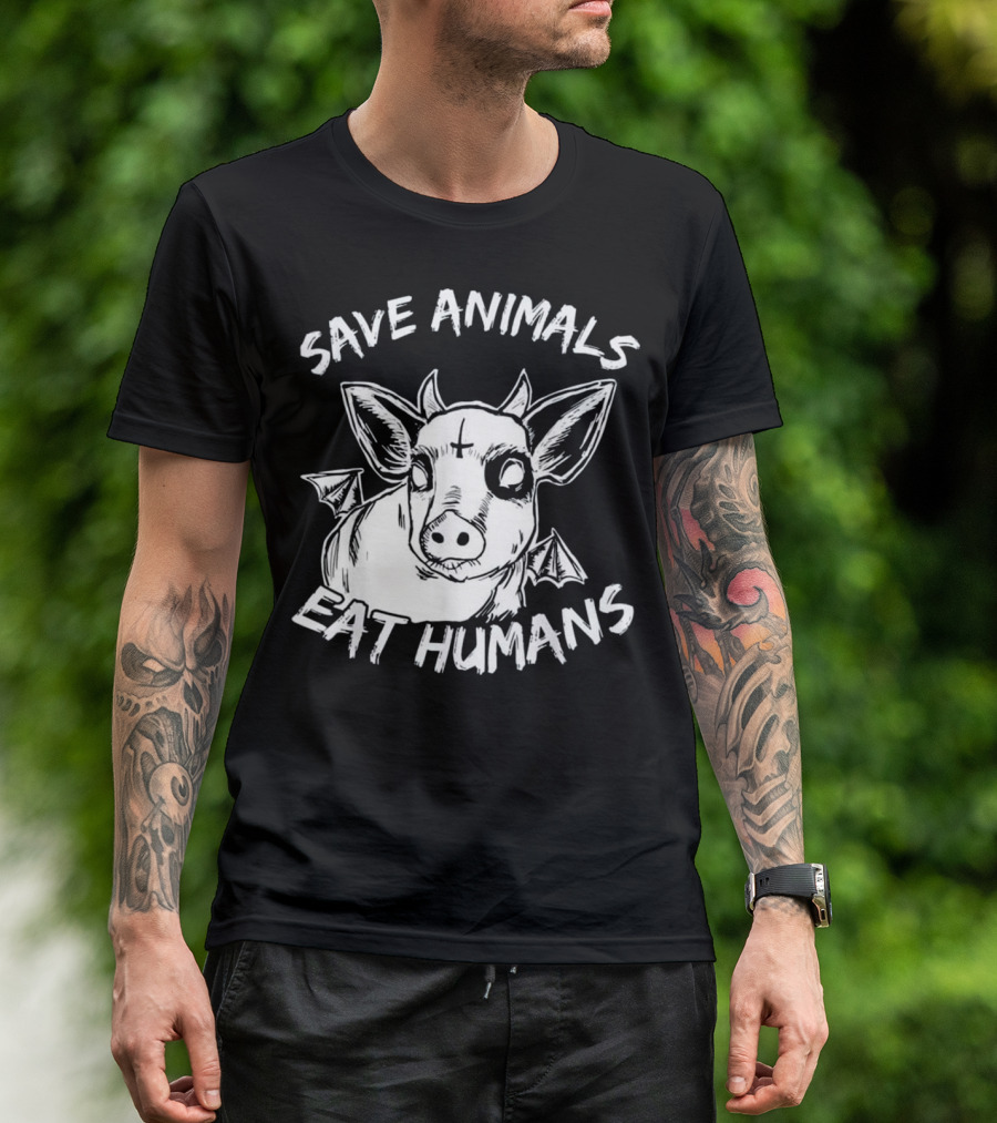 Save Animals Eat Humans Satanic Cow Heifer With Bat Wings T-Shirt