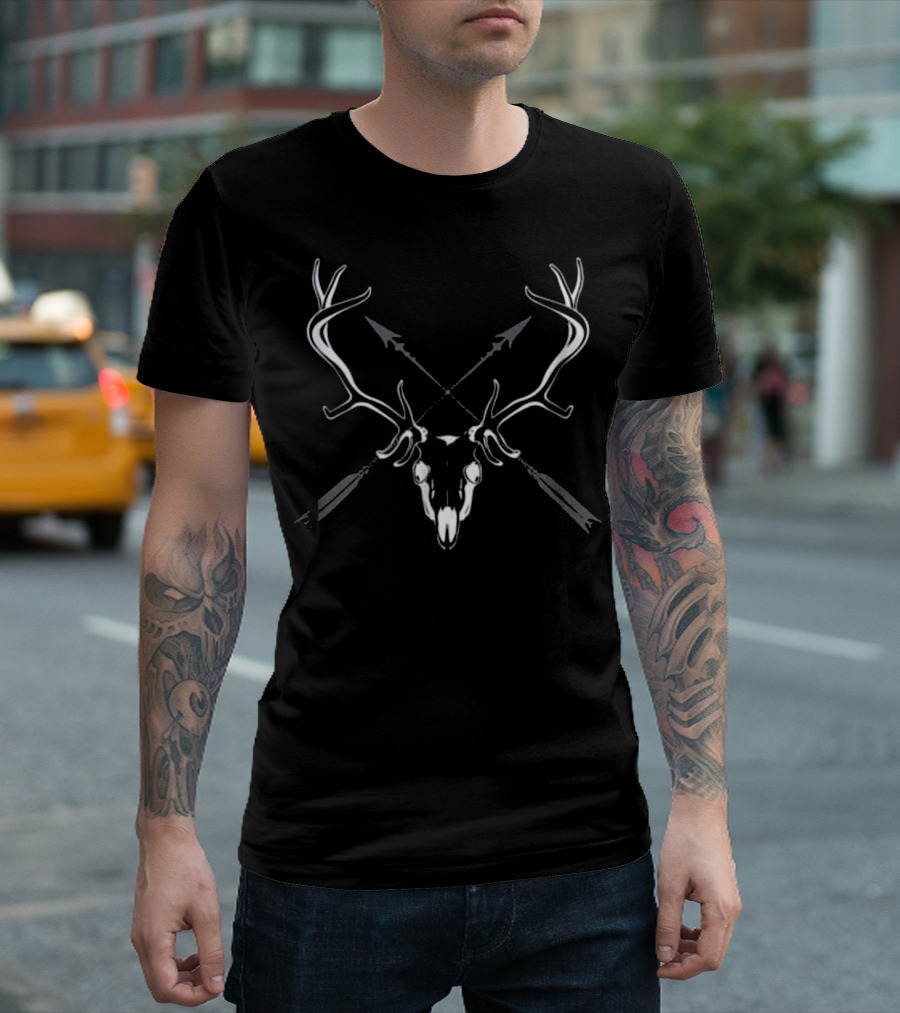 Elk Hunting Skull with Crossed Arrows Bow Hunter Gift T-Shirt
