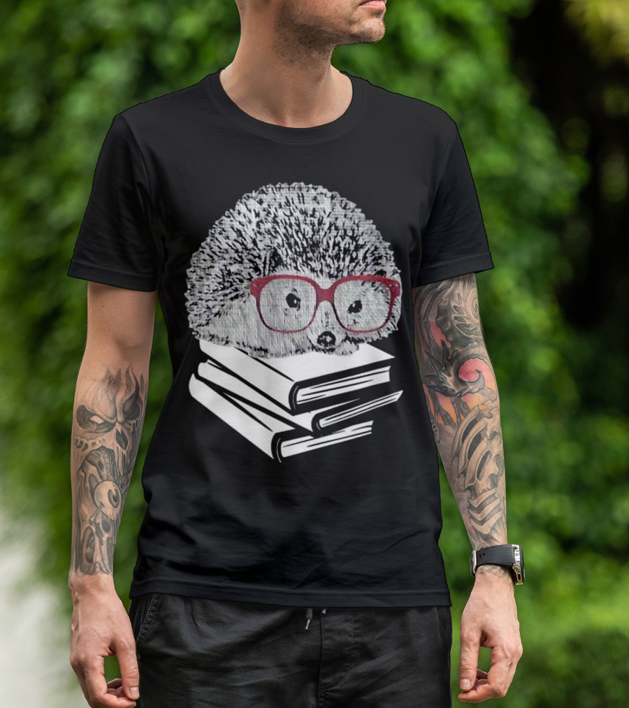 Hedgehog Glasses Lover On Books Stack T-Shirt