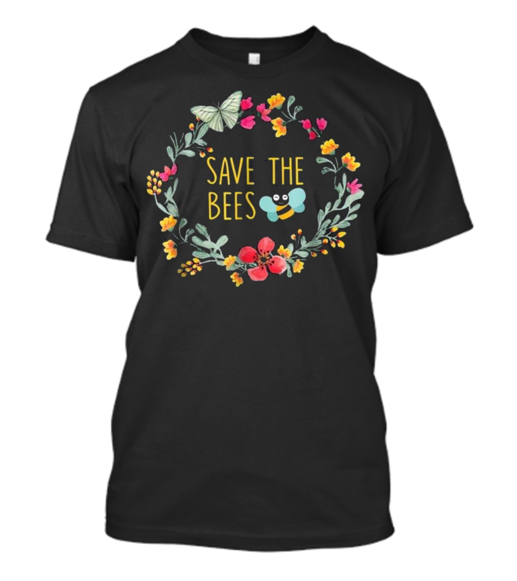 Save The Bees Floral Wreath Nature Lovers Gift T-Shirt