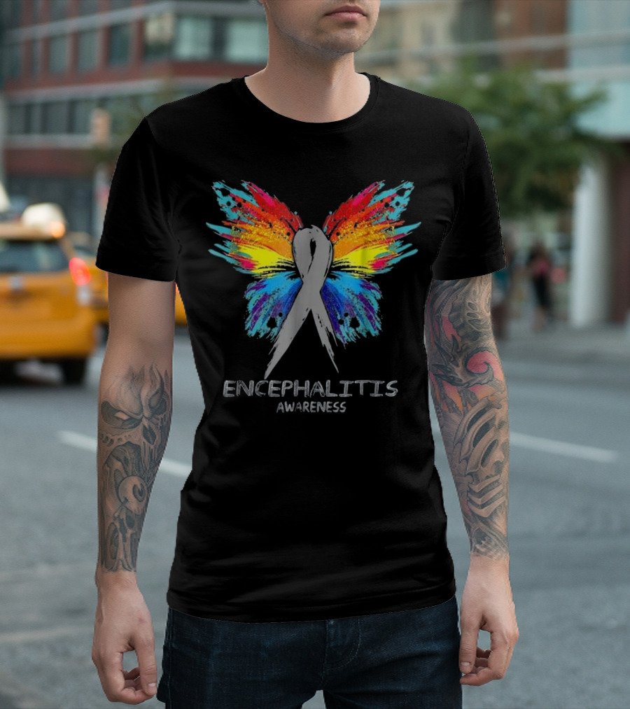 Encephalitis Awareness Butterfly Ribbon Colorful Wings T-Shirt