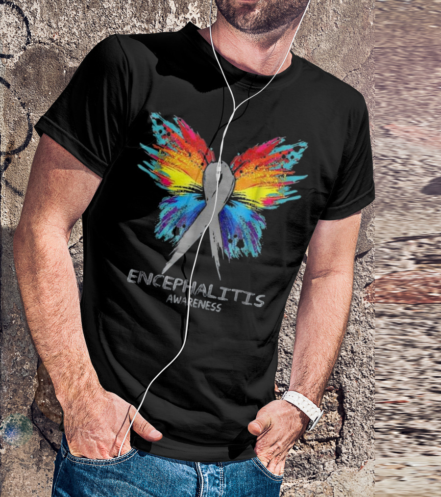 Encephalitis Awareness Butterfly Ribbon Colorful Wings T-Shirt