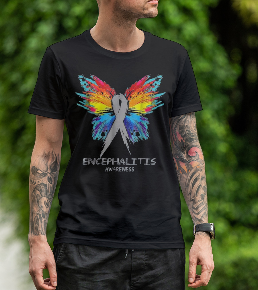 Encephalitis Awareness Butterfly Ribbon Colorful Wings T-Shirt