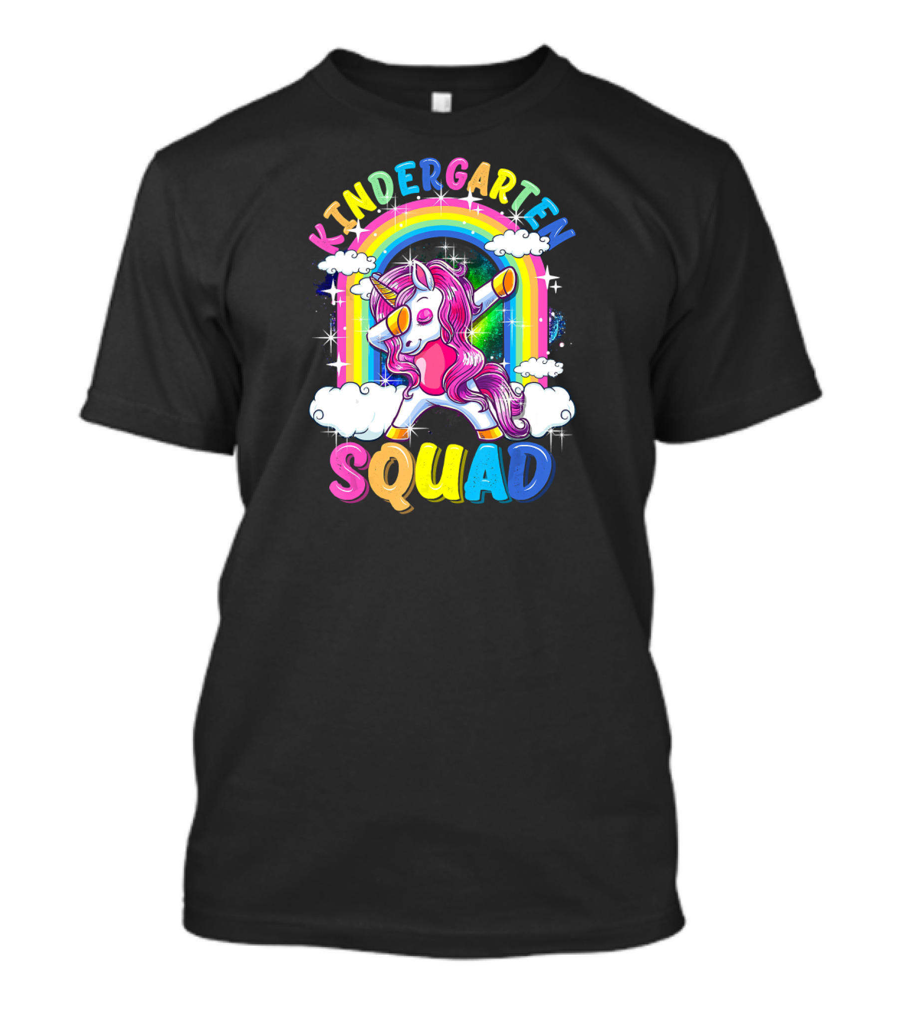 Kindergarten Squad Dabbing Unicorn Rainbow Stars Clouds T-Shirt