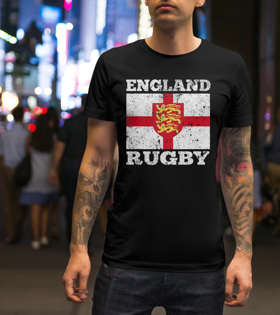 England Rugby Vintage English Flag Distressed Shirt Three Lions T-Shirt