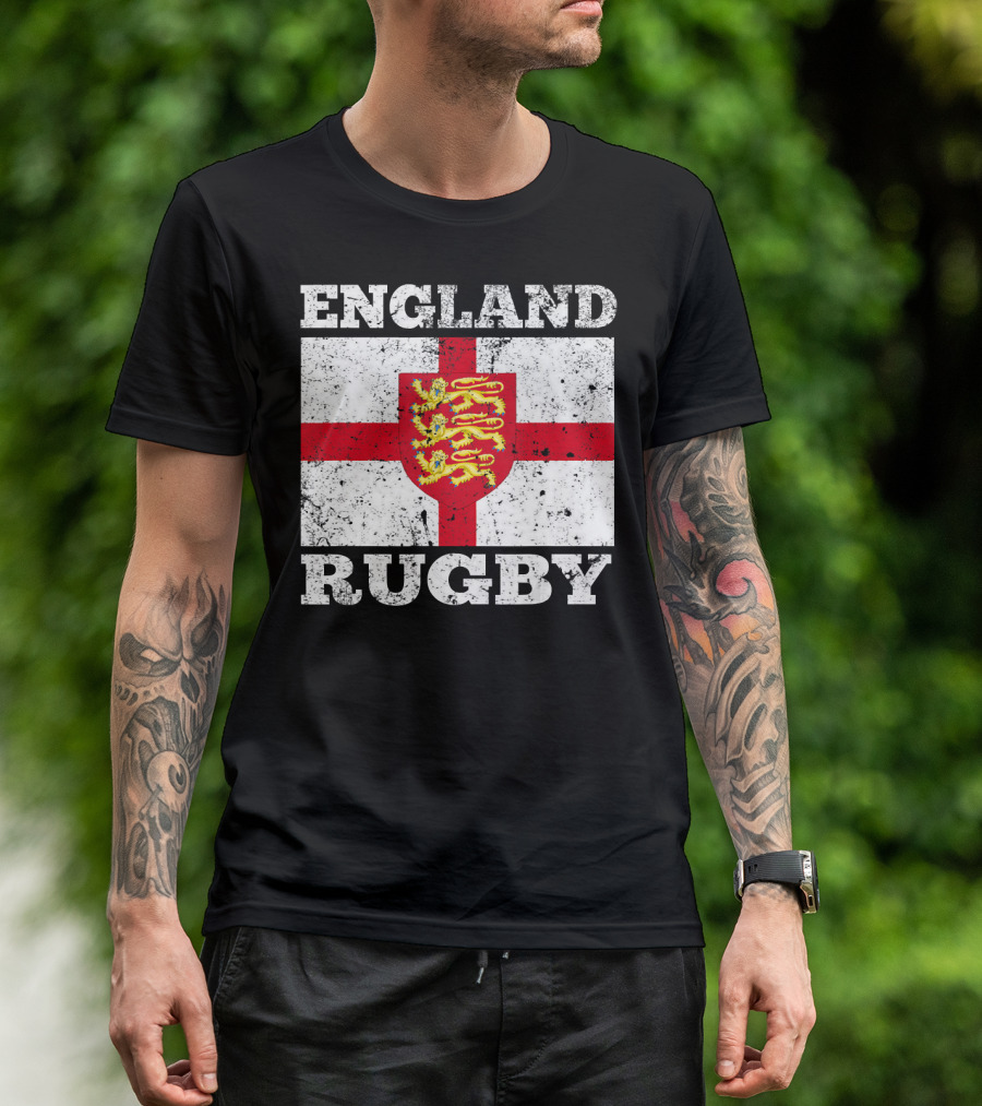 England Rugby Vintage English Flag Distressed Shirt Three Lions T-Shirt
