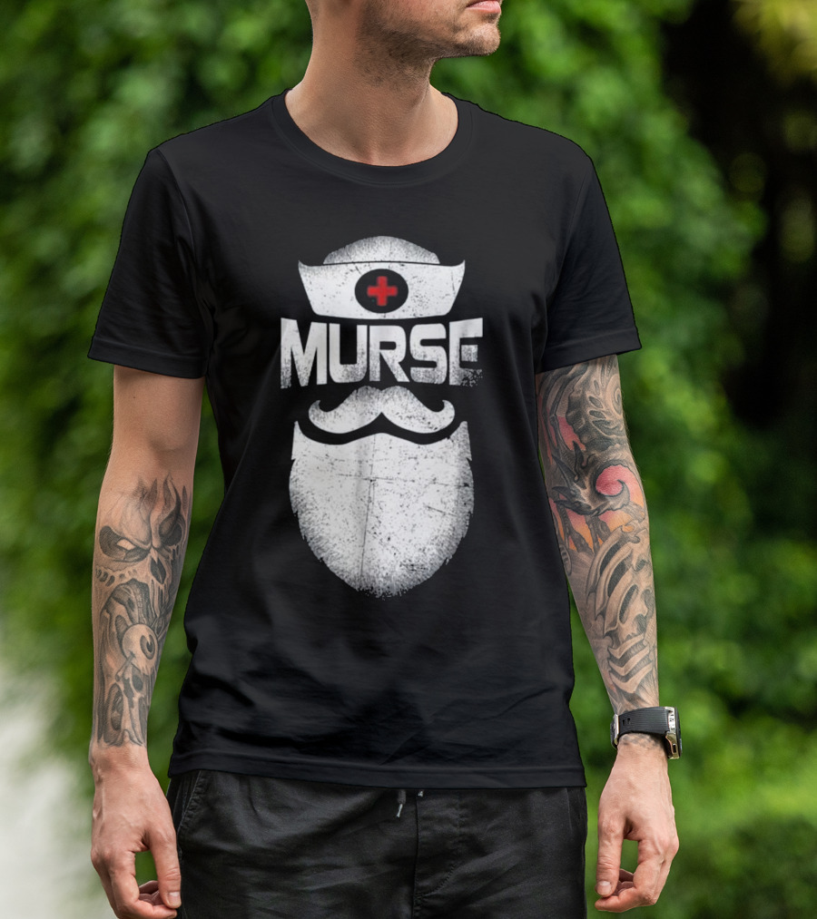 Murse Nurse Hat And Beard With Red Cross T-Shirt