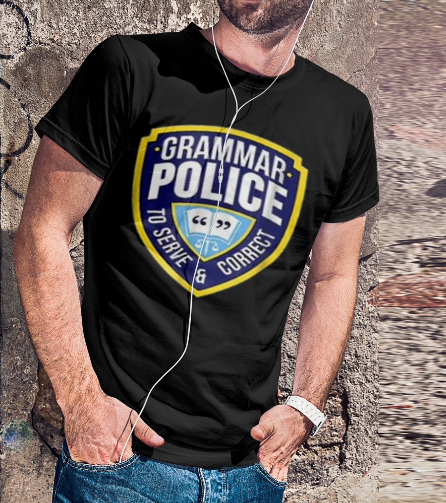Grammar Police Badge To Serve And Correct Quotation Marks Book Emblem T-Shirt