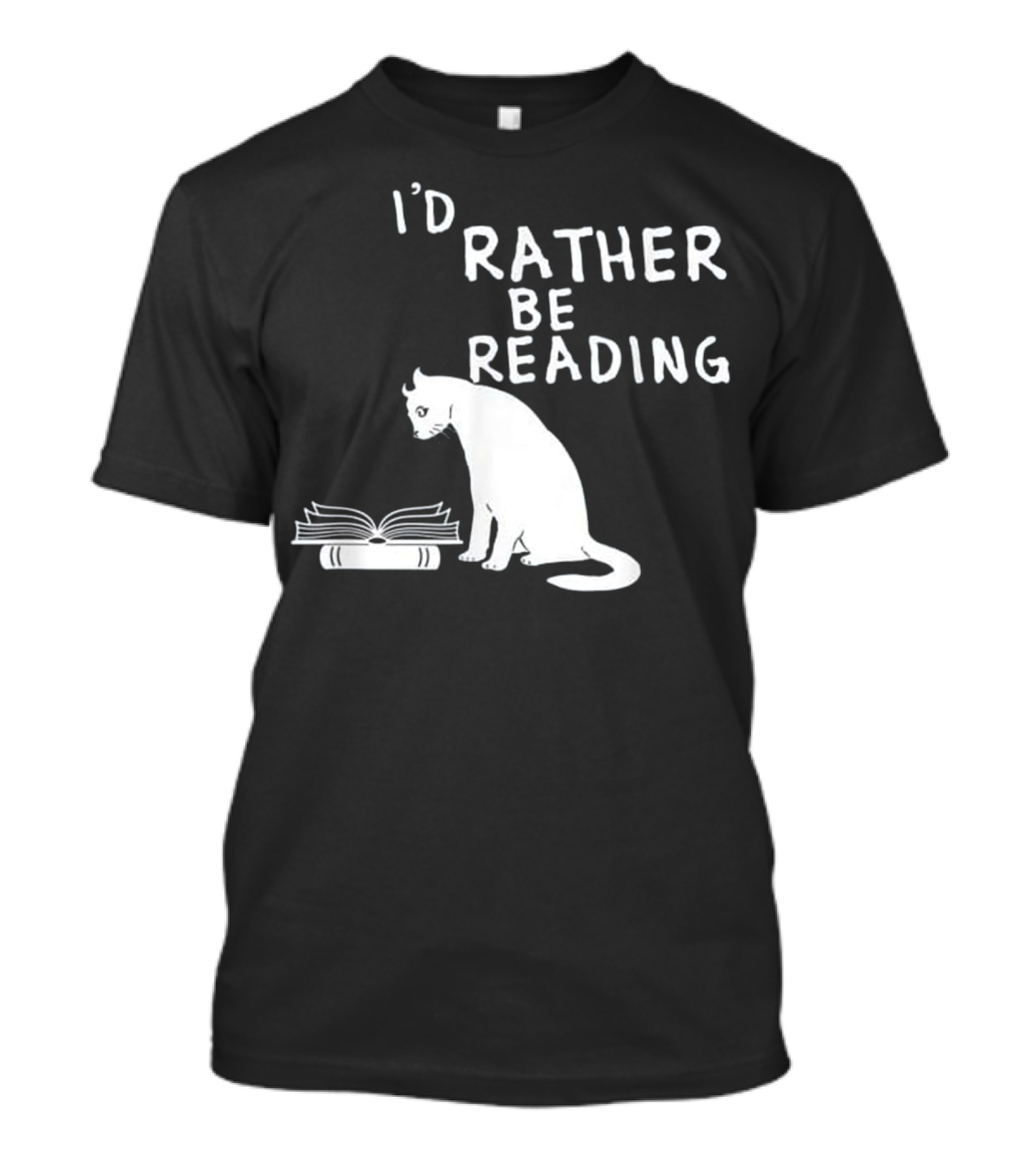 I'd Rather Be Reading Book Lovers Cat With Open Book T-Shirt