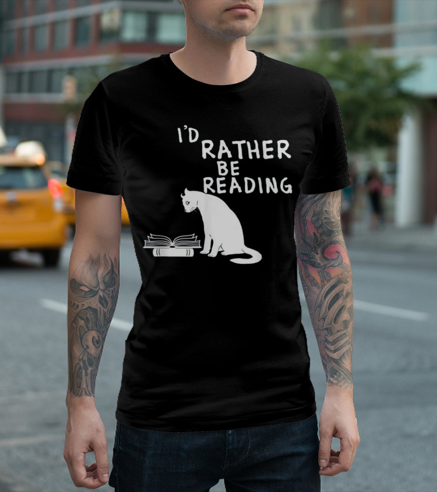 I'd Rather Be Reading Book Lovers Cat With Open Book T-Shirt