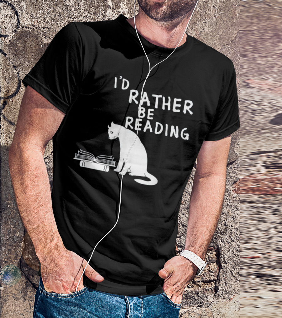 I'd Rather Be Reading Book Lovers Cat With Open Book T-Shirt