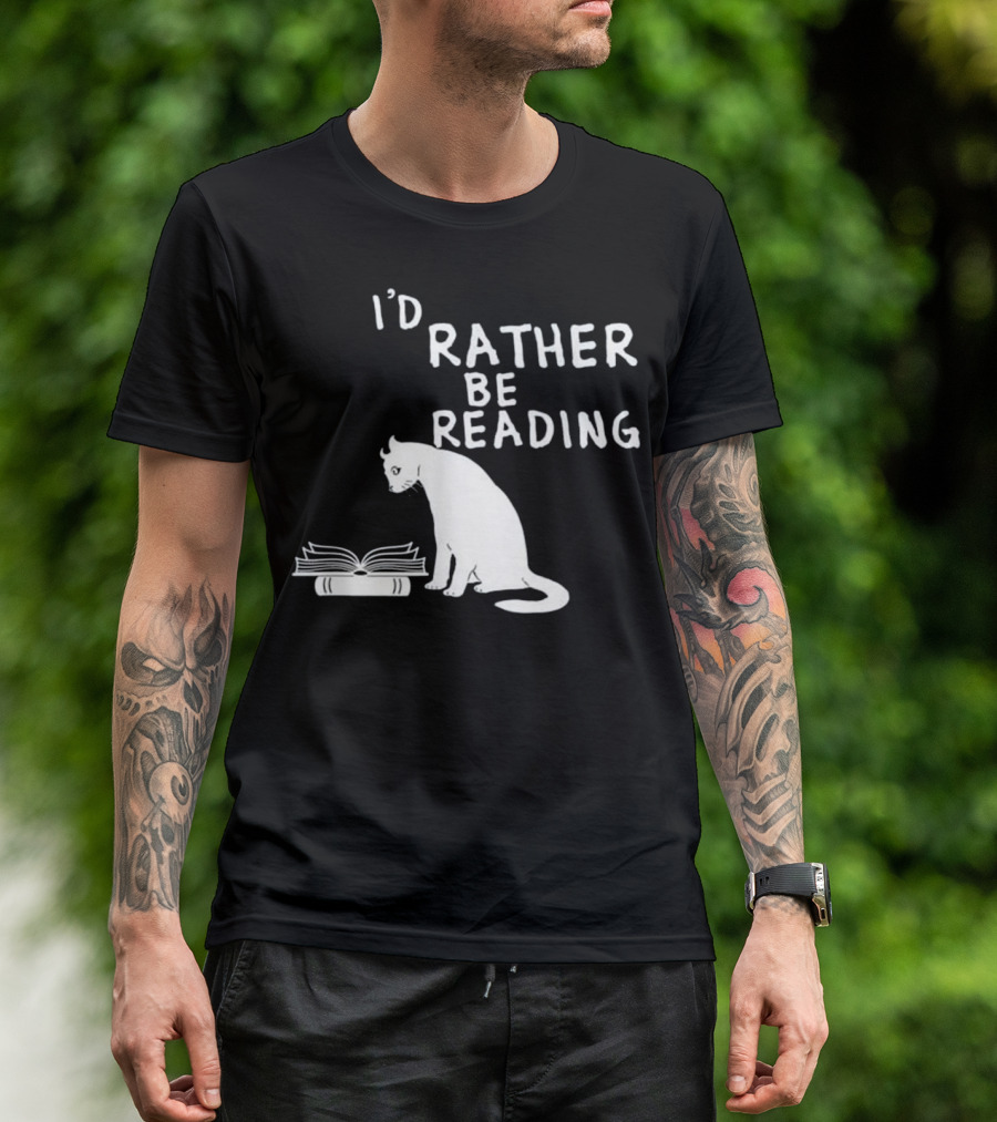 I'd Rather Be Reading Book Lovers Cat With Open Book T-Shirt