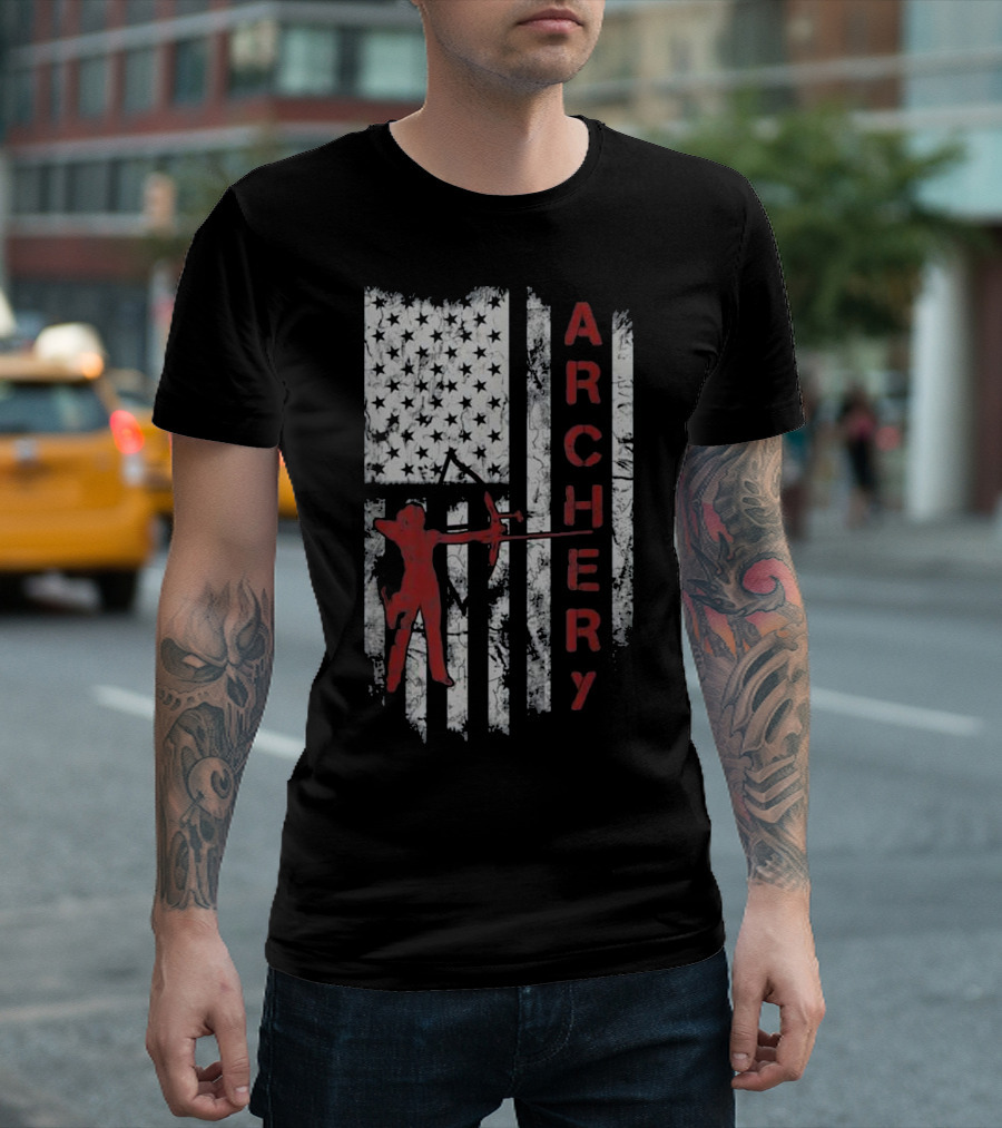 Archery Girl Silhouette With American Flag Elements T-Shirt