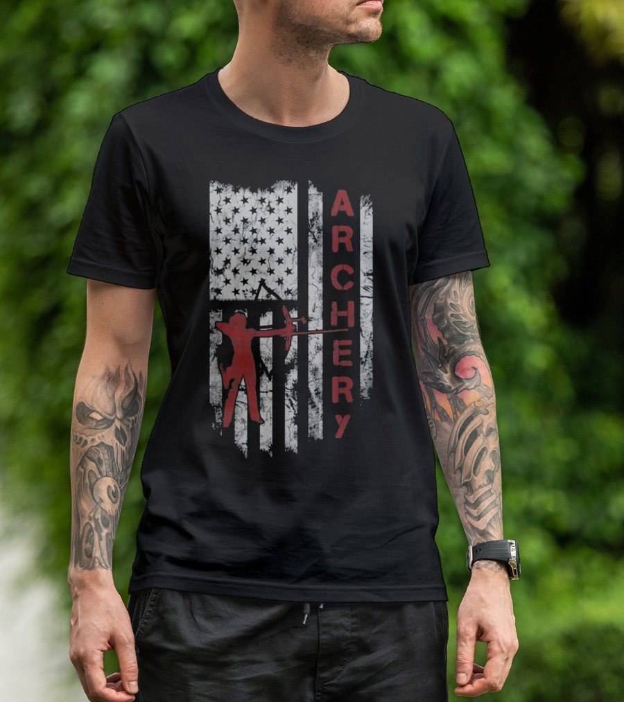 Archery Girl Silhouette With American Flag Elements T-Shirt