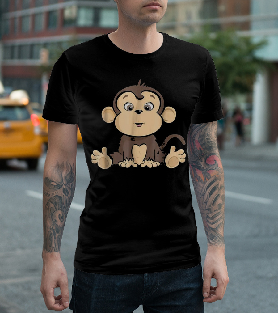 Cute Monkey Cartoon Sitting Adorable Expression T-Shirt