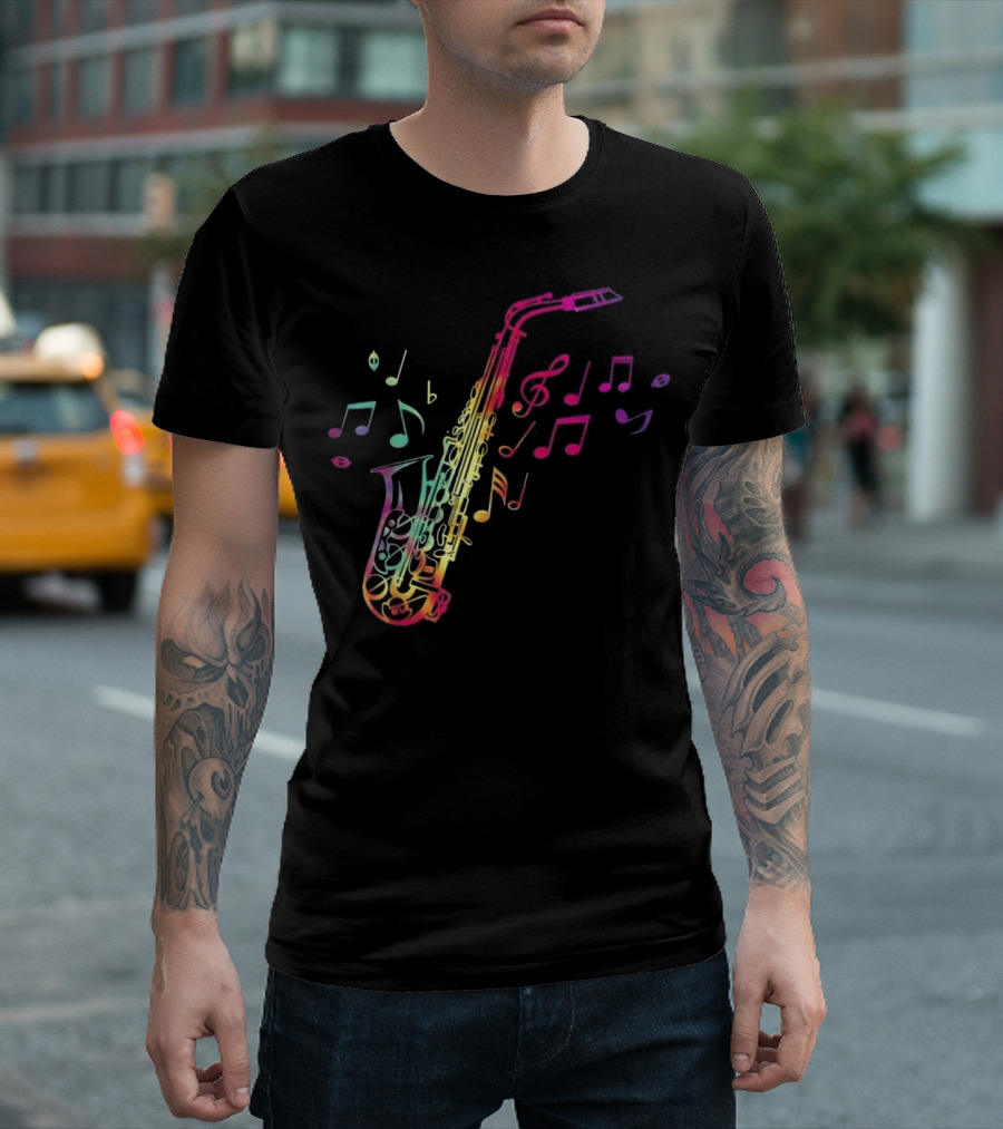 Colorful Saxophone Jazz Musician With Musical Notes T-Shirt