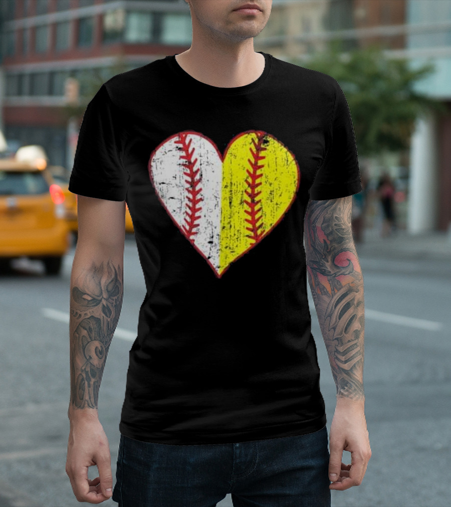Primitive Play Ball Love Heart Baseball Softball M T-Shirt