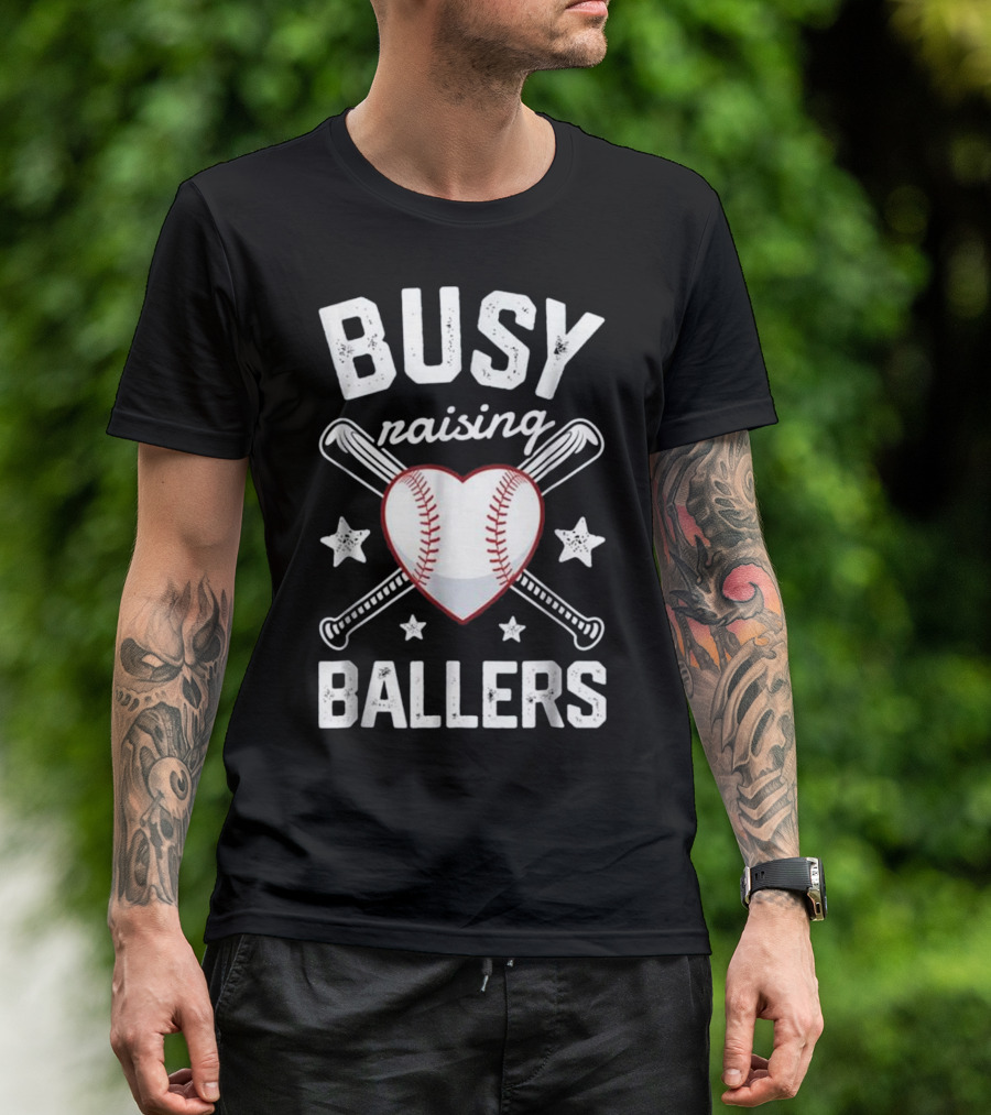 Busy Raising Ballers Baseball Heart And Bat T-Shirt