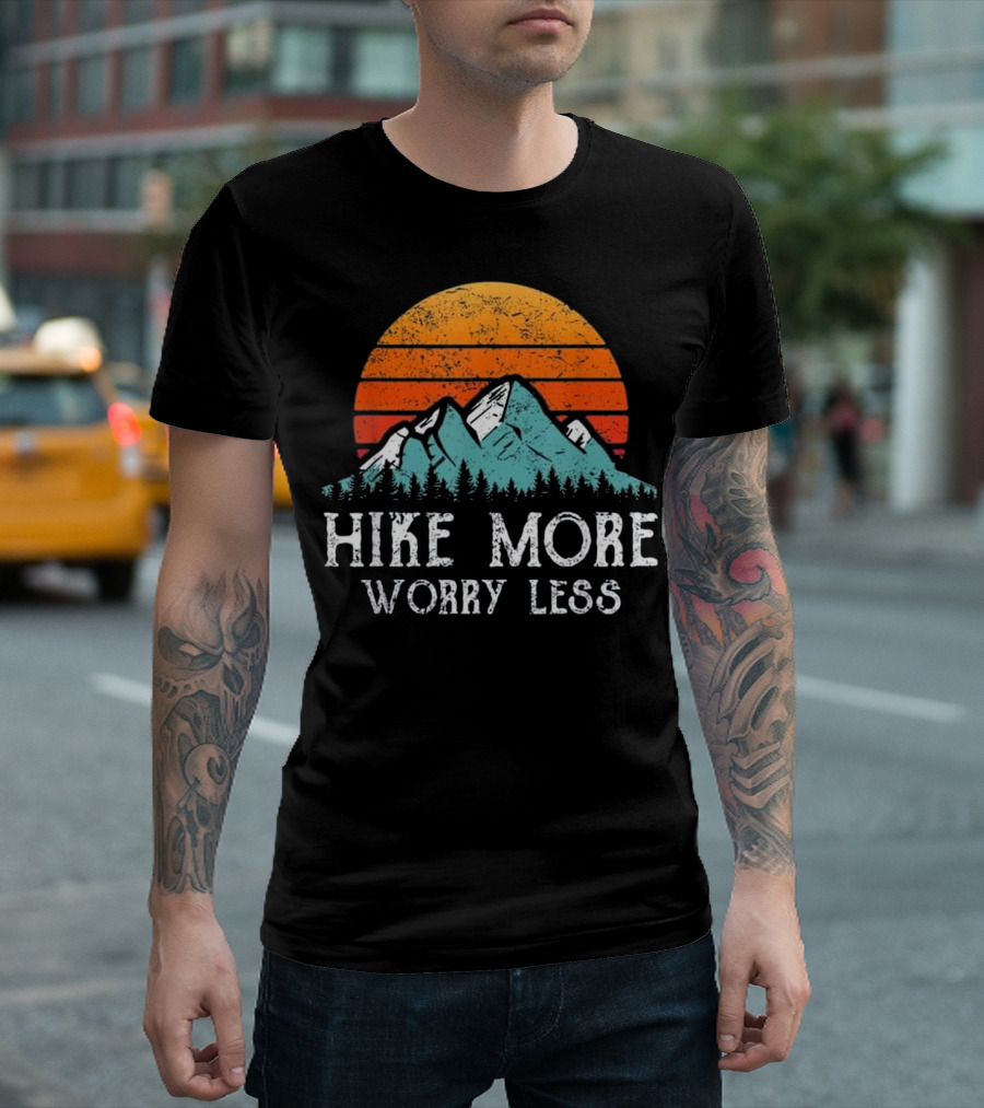 Hike More Worry Less Mountains Sunset T-Shirt