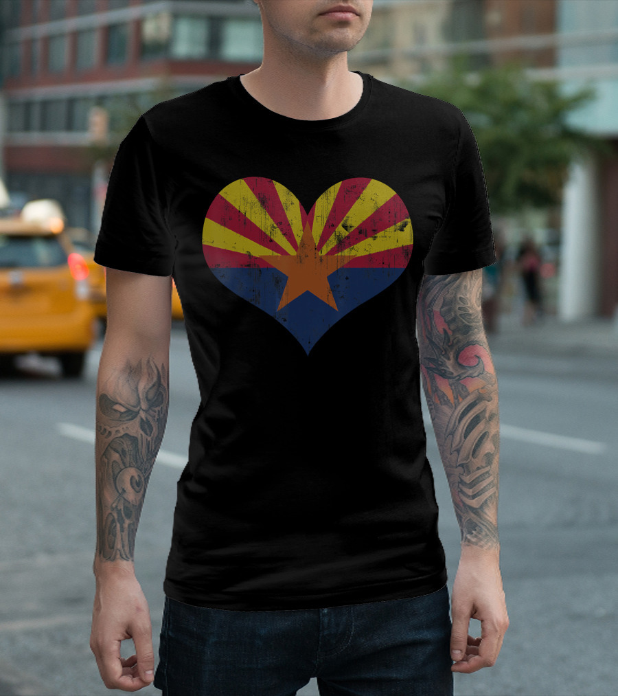 Arizona Flag Heart Retro Fade Love T-Shirt