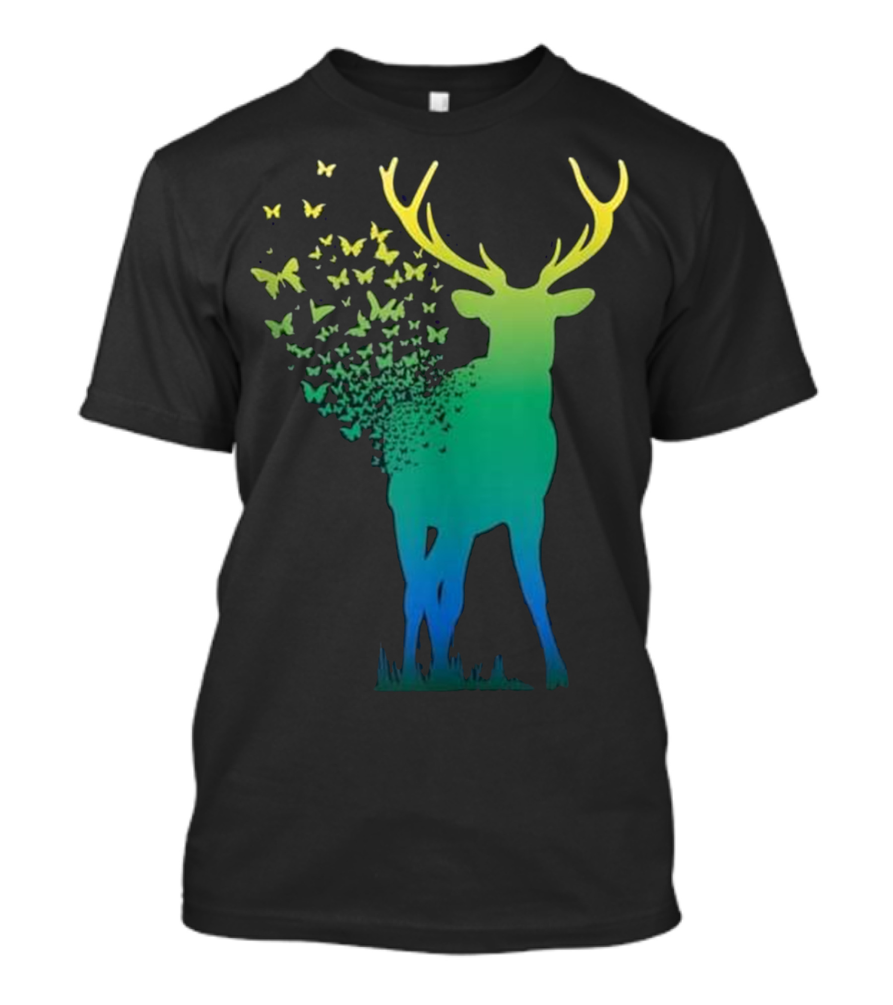 Butterfly Buck Antlers Nature Scene Deer T-Shirt