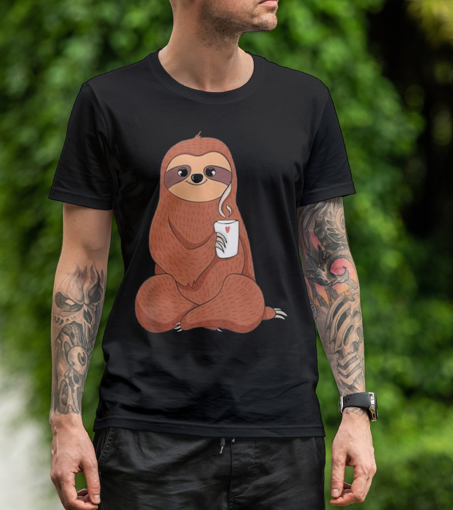 Cute Sloth Holding Heart Mug With Cozy Smile T-Shirt