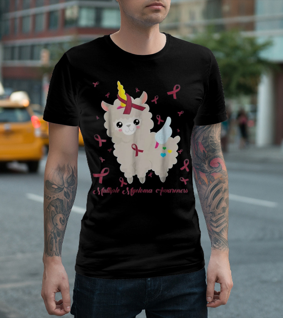 Multiple Myeloma Awareness Cute Unicorn Llama T-Shirt