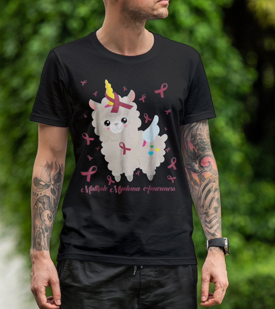 Multiple Myeloma Awareness Cute Unicorn Llama T-Shirt