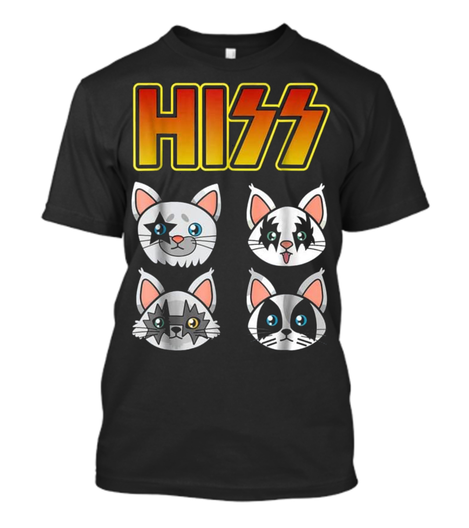 HISS Cute Funny Cat Kitten Rock N Roll Parody Faces T-Shirt