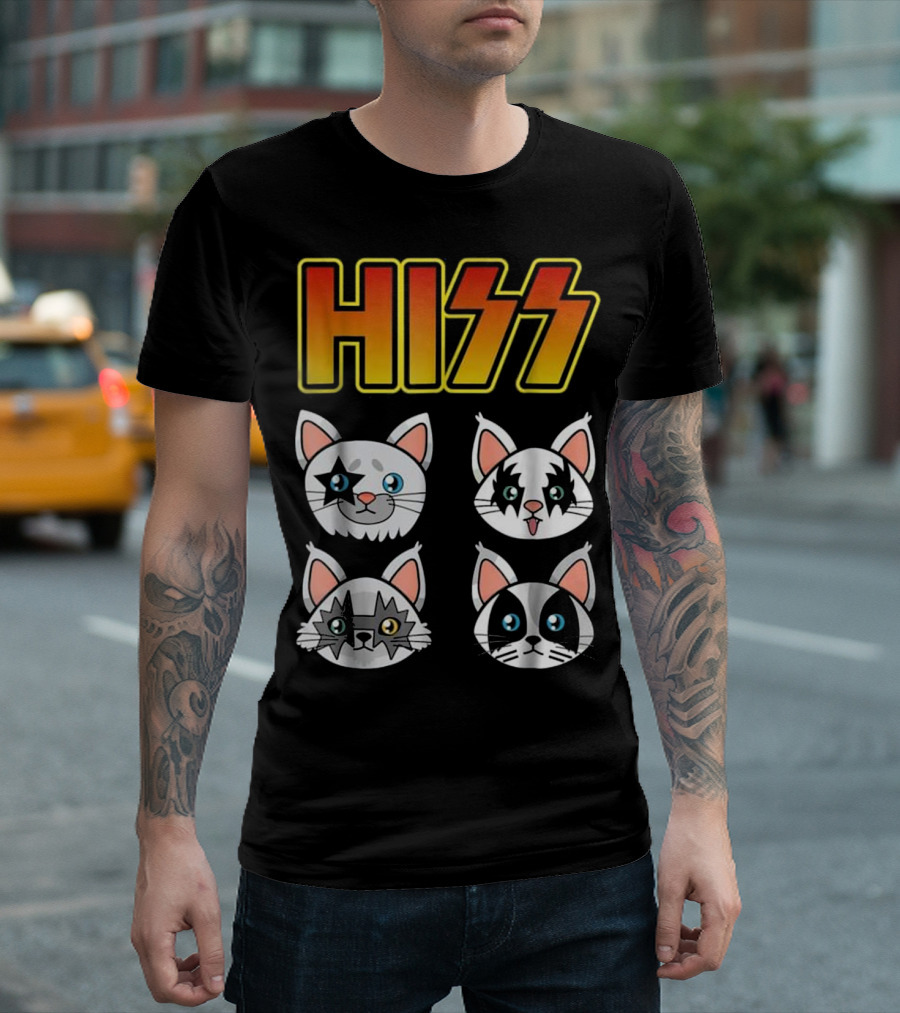 HISS Cute Funny Cat Kitten Rock N Roll Parody Faces T-Shirt