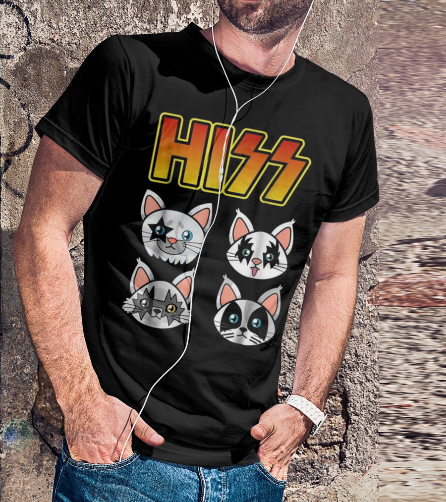 HISS Cute Funny Cat Kitten Rock N Roll Parody Faces T-Shirt