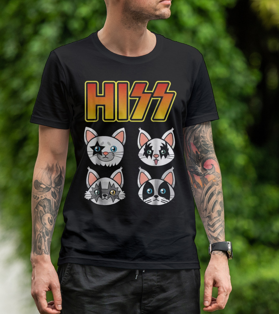 HISS Cute Funny Cat Kitten Rock N Roll Parody Faces T-Shirt