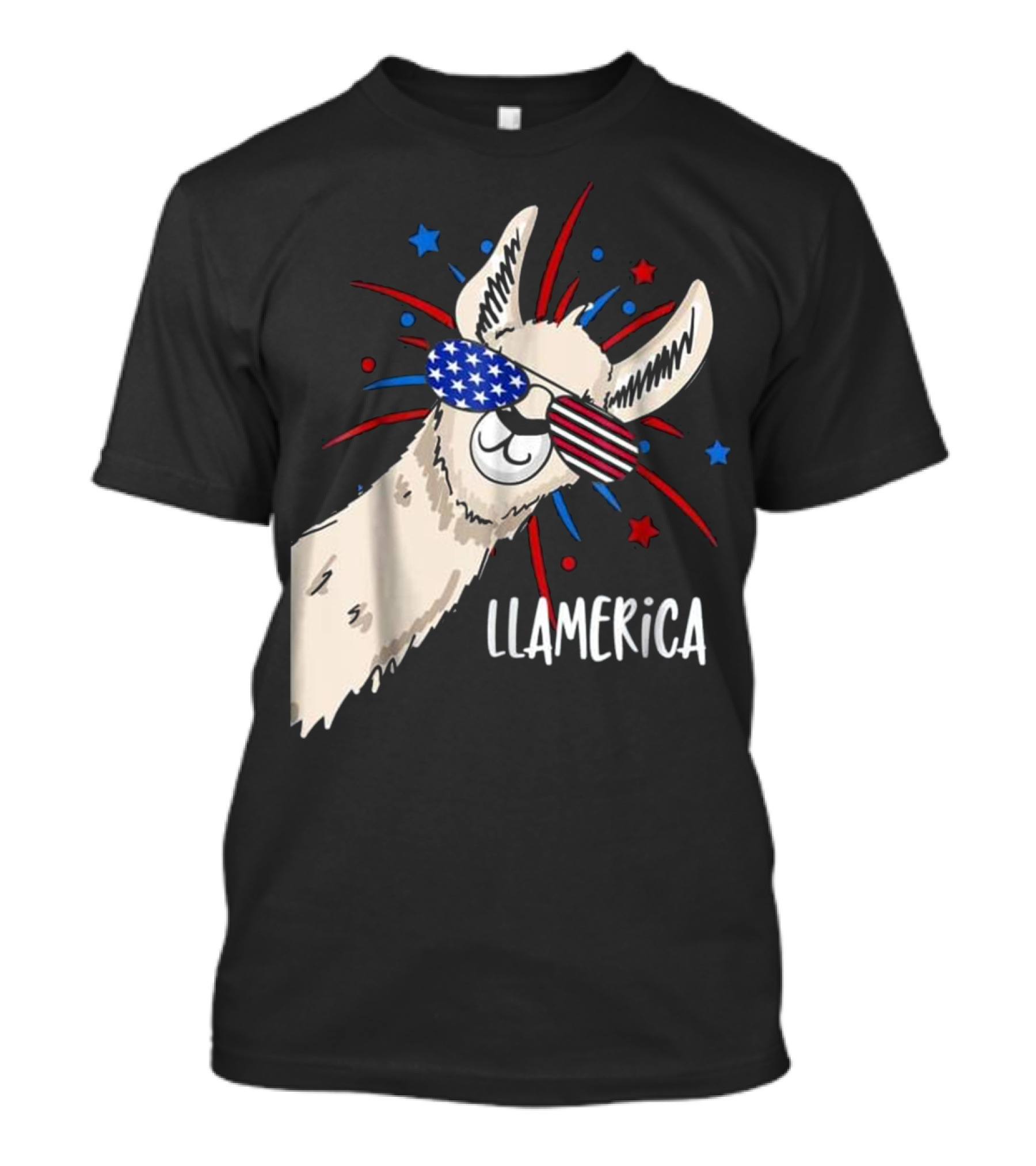 LLAmerica Funny Patriotic Llama Party With American Flag Sunglasses T-Shirt