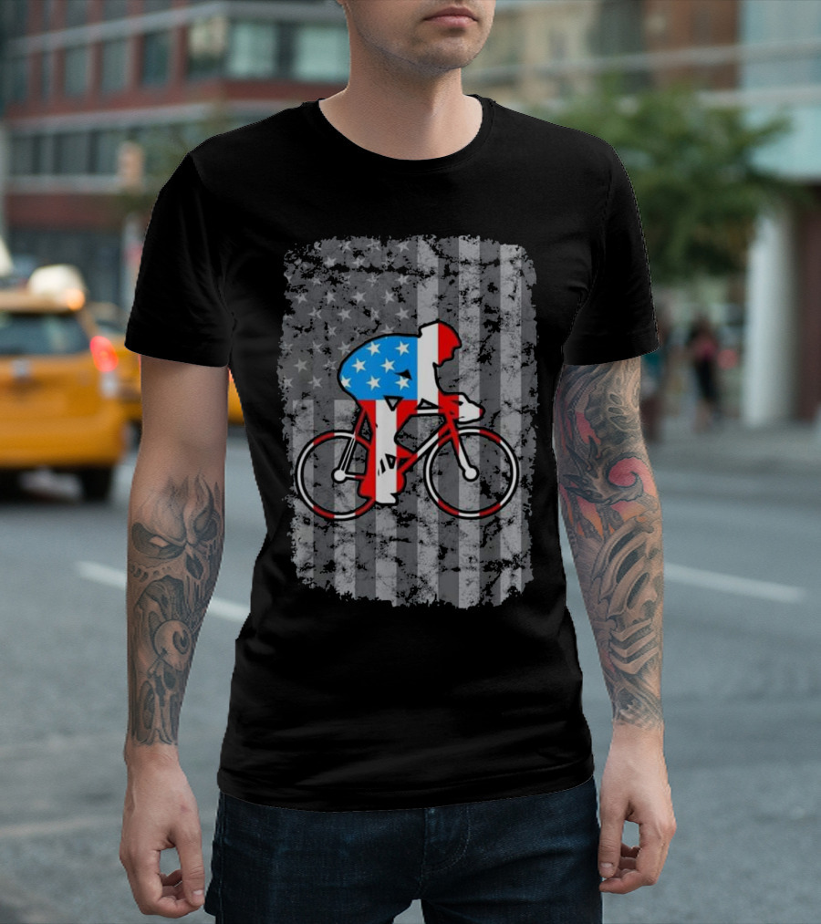 Vintage Cycling American Flag United States T-Shirt
