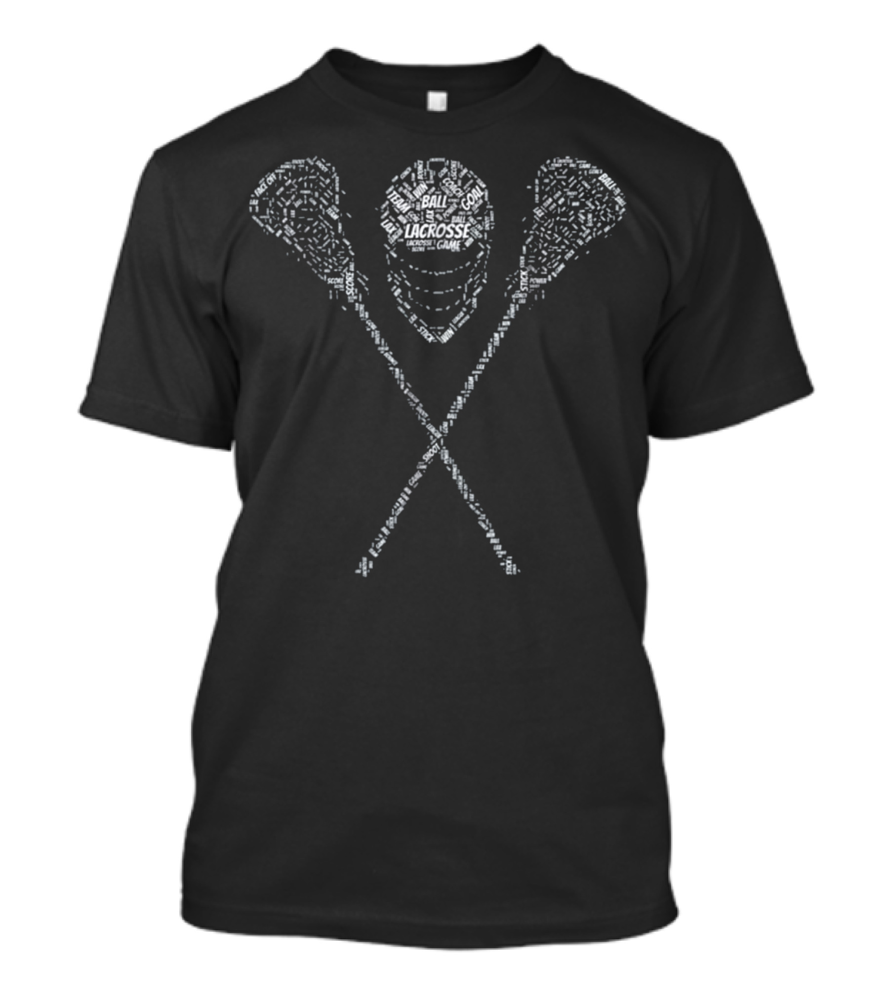 Lacrosse Helmet And Crossed Sticks Text Word Cloud Featuring LAX Terms T-Shirt
