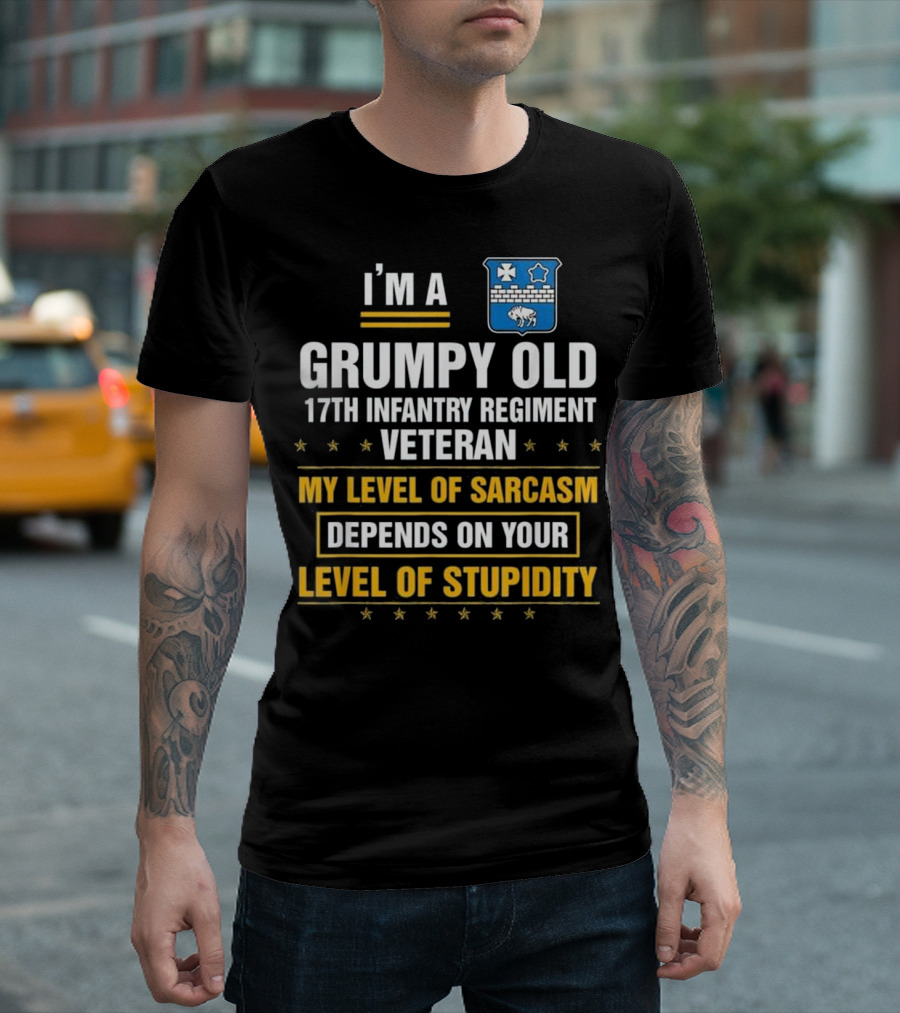 I'M a Grumpy Old 17th Infantry Regiment Veteran My Level of Sarcasm Depends on Your Level of Stupidity T-Shirt