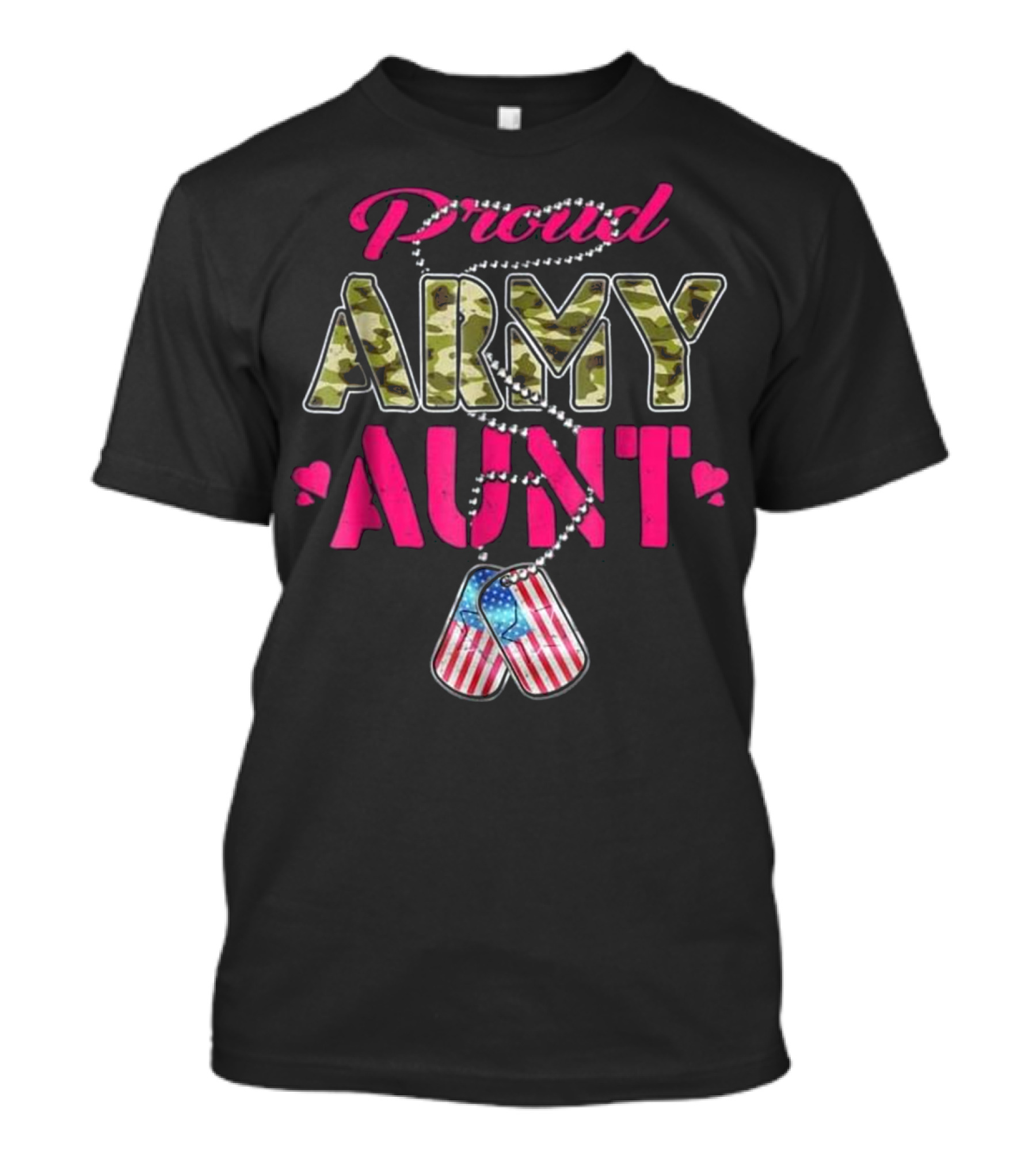 Proud Army Aunt Camo Military Dog Tags American Flag T-Shirt