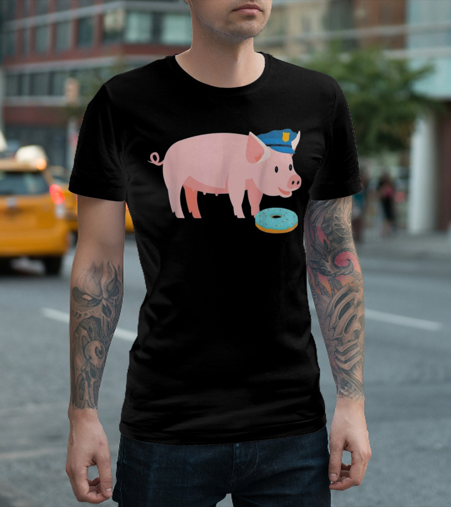 Funny Police Officer Pig Cop And Doughnut Humor T-Shirt