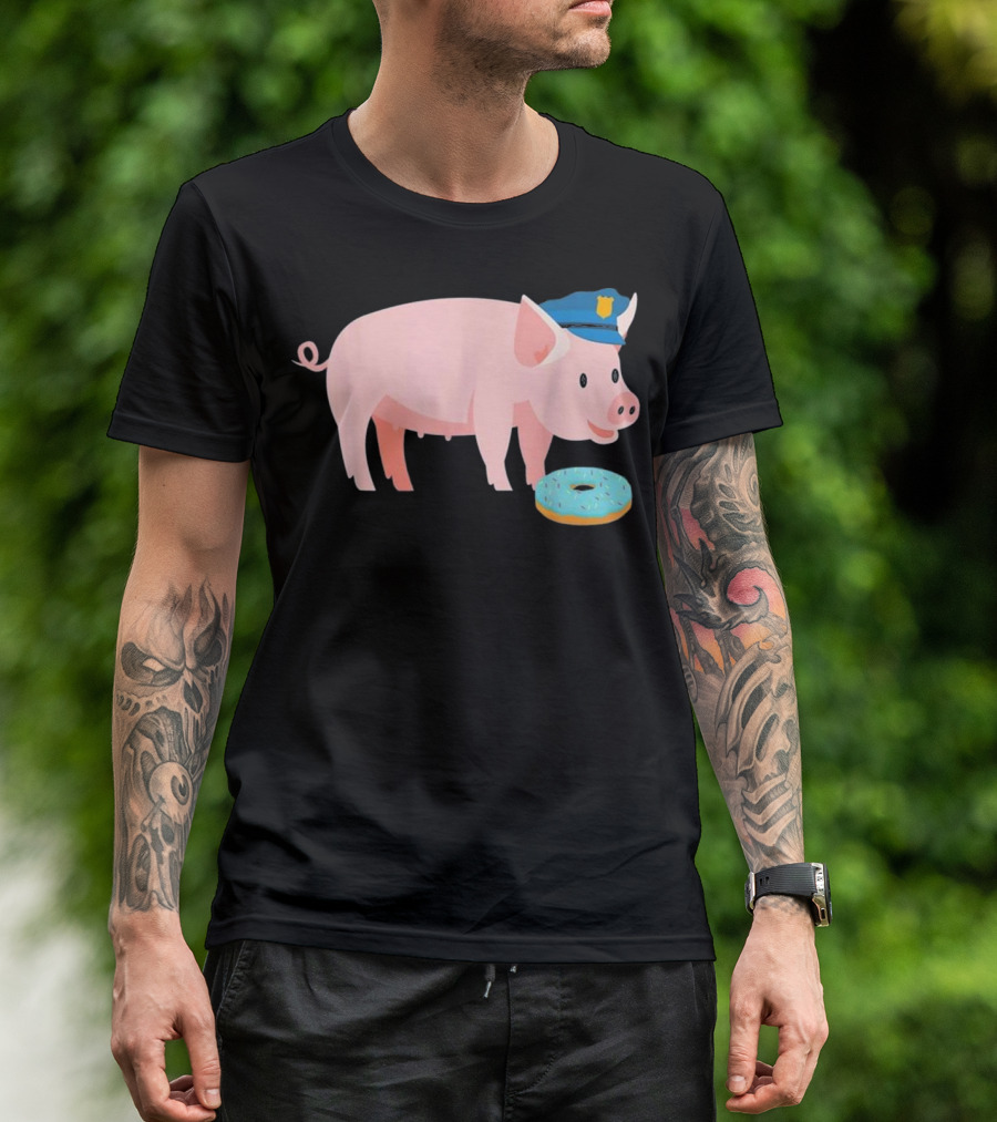 Funny Police Officer Pig Cop And Doughnut Humor T-Shirt