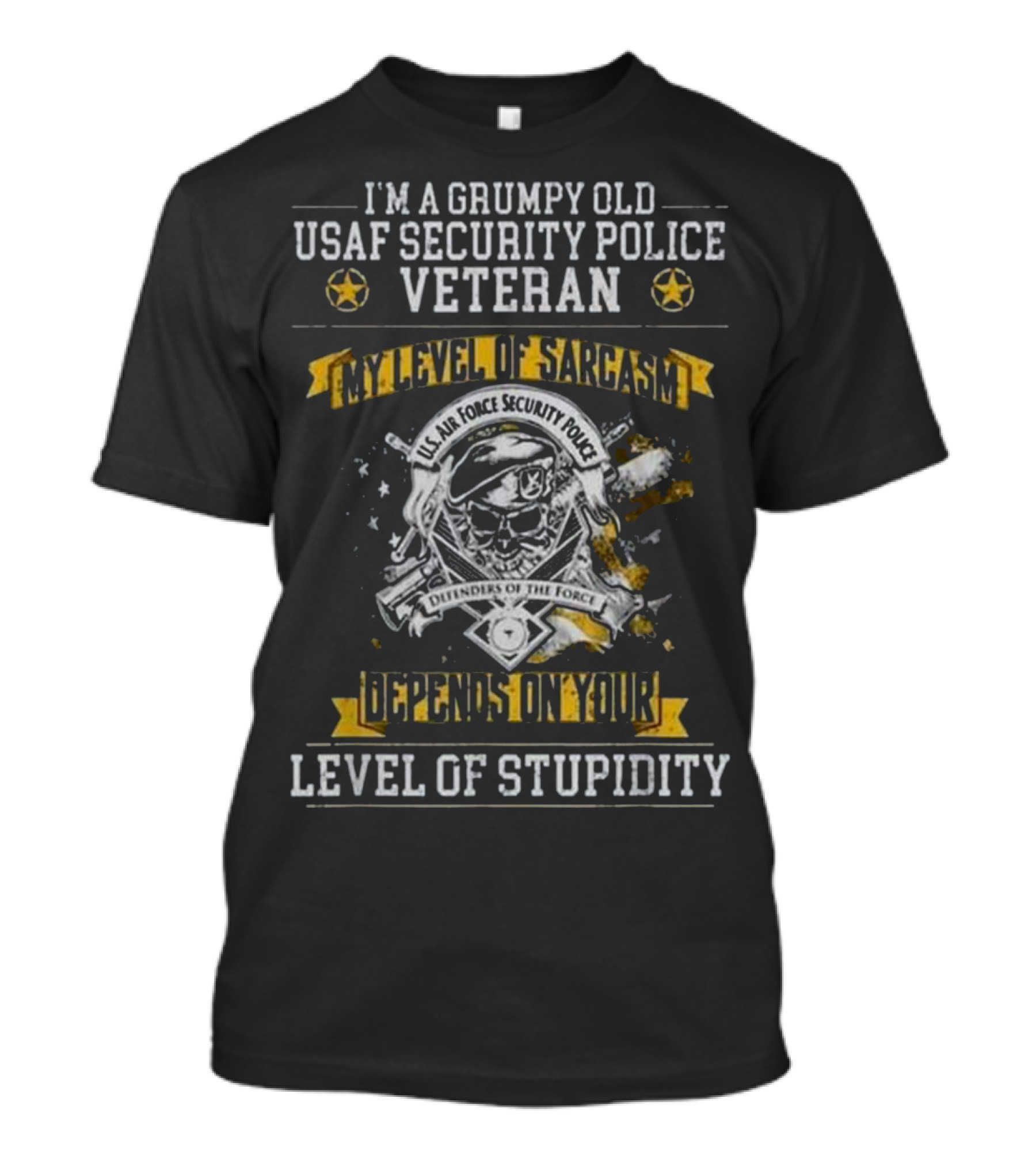 I'm A Grumpy Old USAF Security Police Veteran My Level Of Sarcasm Depends On Your Level Of Stupidity T-Shirt