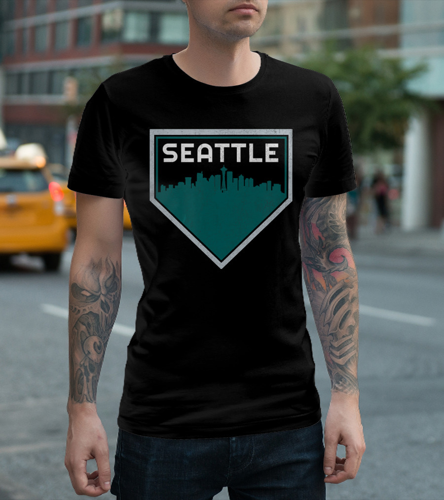 Seattle Skyline Baseball Home Plate Vintage SEA T-Shirt