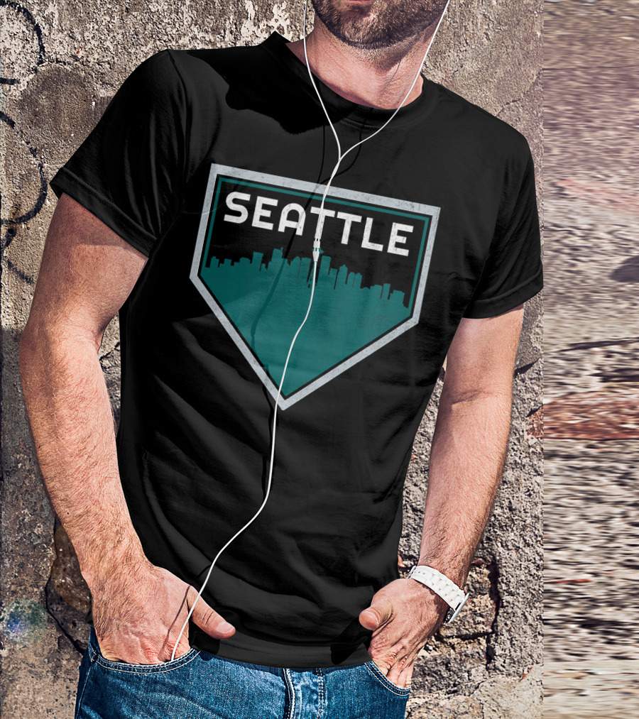 Seattle Skyline Baseball Home Plate Vintage SEA T-Shirt