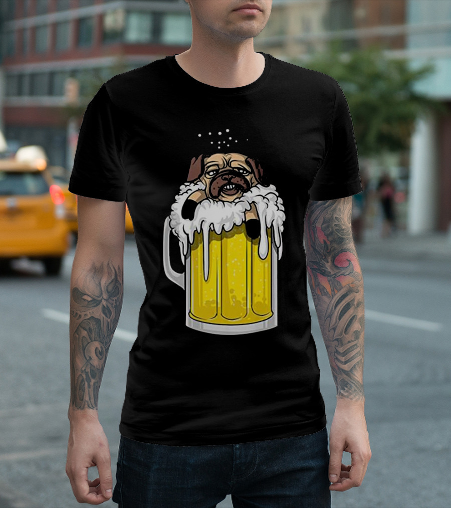 Funny Pug Dog In Beer Mug For Beer Drinking Pet Lovers T-Shirt