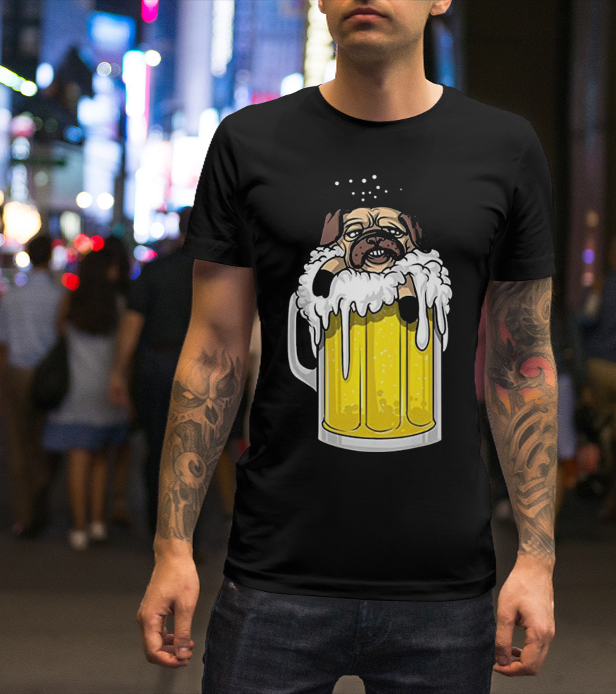 Funny Pug Dog In Beer Mug For Beer Drinking Pet Lovers T-Shirt