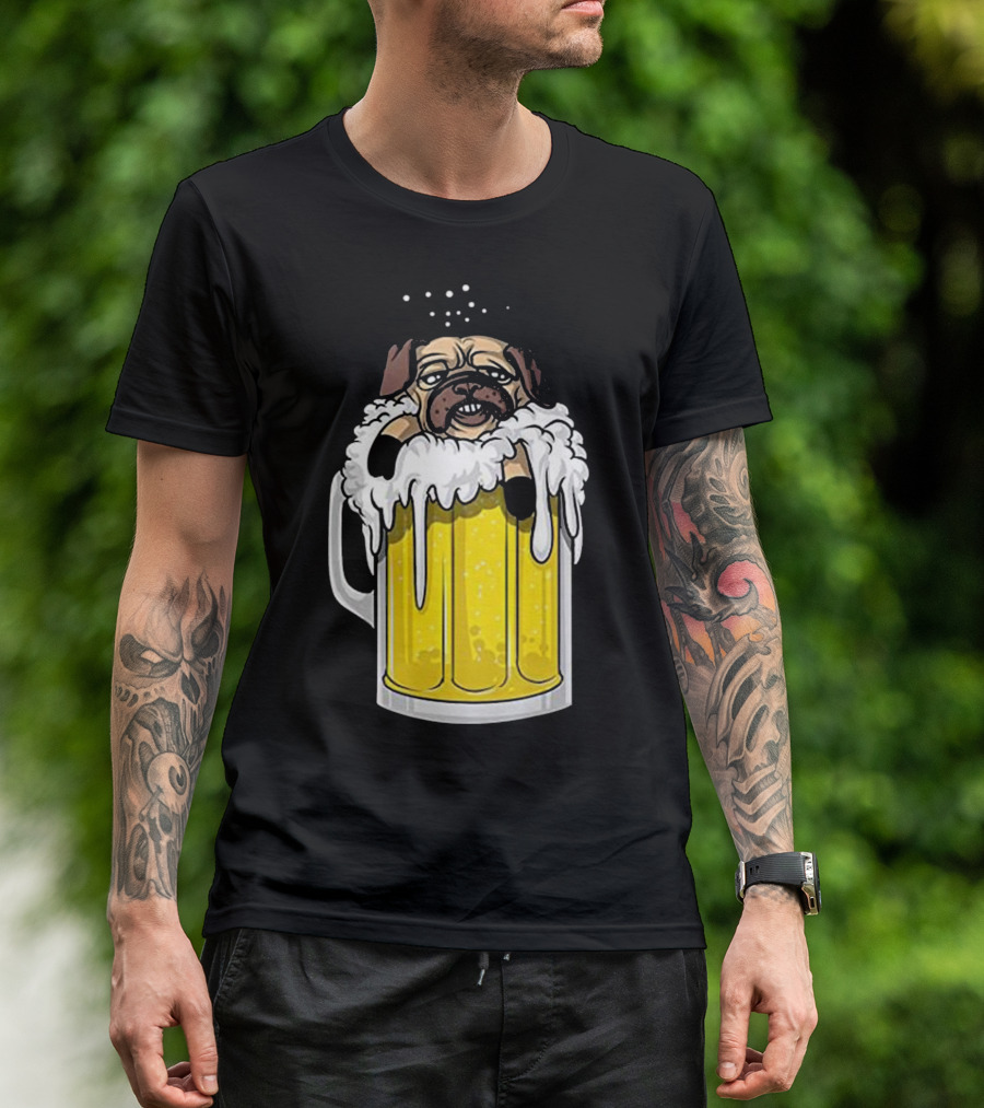 Funny Pug Dog In Beer Mug For Beer Drinking Pet Lovers T-Shirt