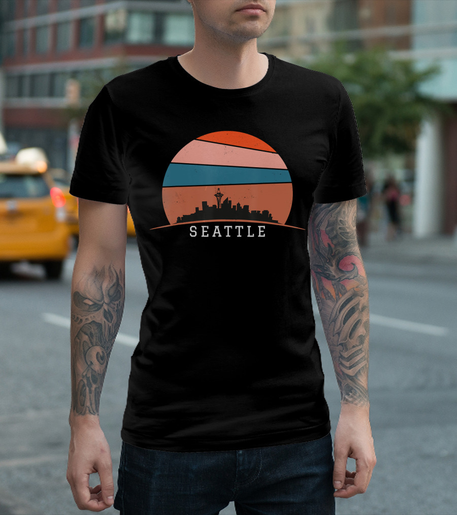 Seattle Retro City Skyline Vintage Souvenir T-Shirt