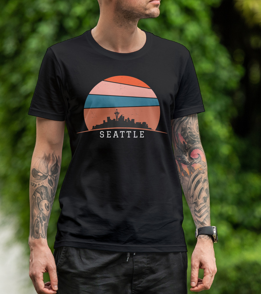 Seattle Retro City Skyline Vintage Souvenir T-Shirt