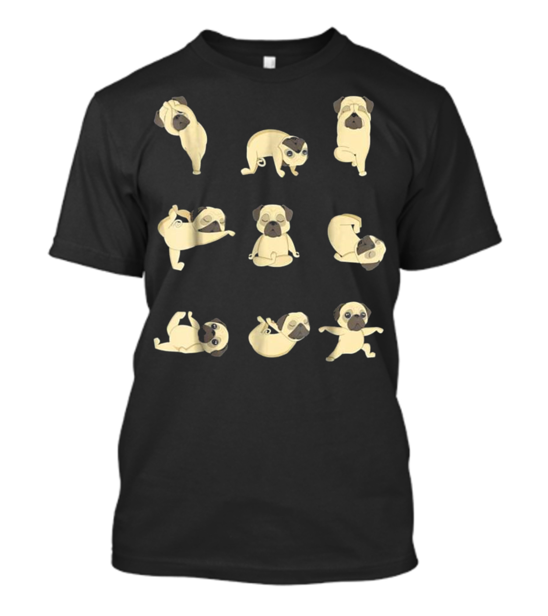 Funny Pug Yoga Positions Cute Canine Poses Collection T-Shirt